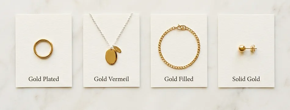 Gold Jewellery Types Comparison Flat Lay