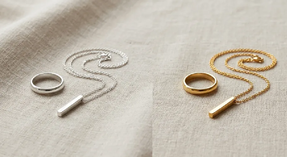Side-by-side comparison of sterling silver and gold-plated jewellery pieces