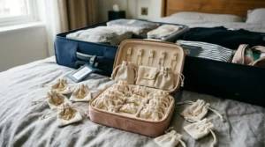 Travel jewellery case demonstrating how to store jewellery properly while traveling
