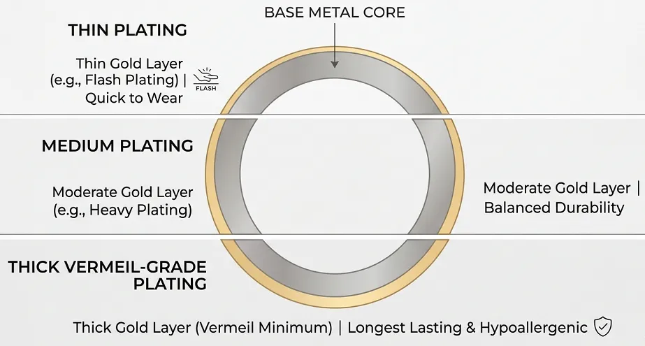 Gold plating thickness comparison diagram for gold-plated jewellery