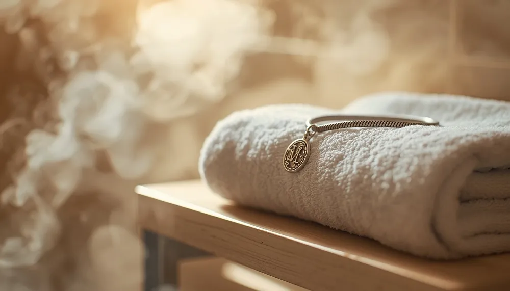 Pandora charm bracelet in bathroom setting
