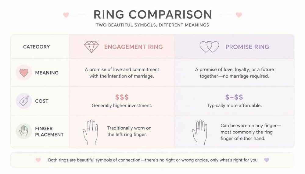 Promise ring vs engagement ring comparison table graphic
