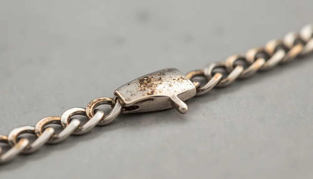 Sterling silver bracelet tarnish close-up