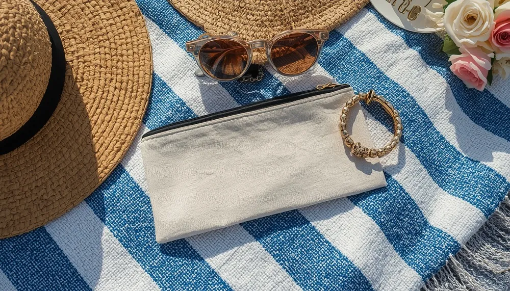 Jewellery storage pouch on a beach towel