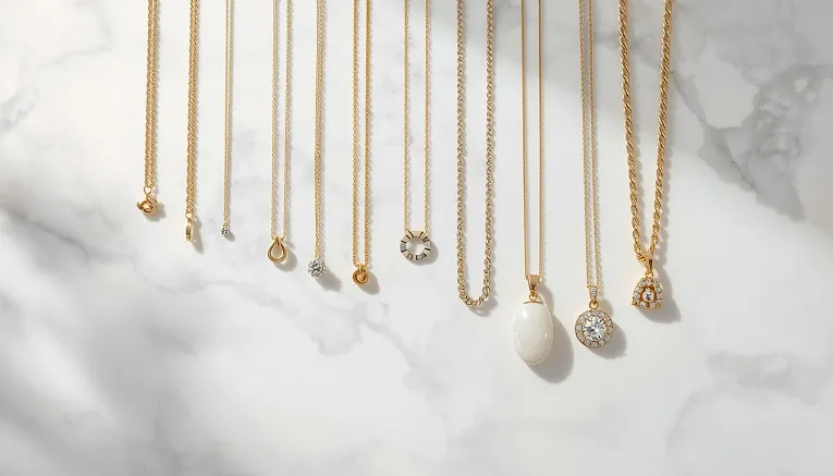 Different necklace chain styles used for successful necklace layering.