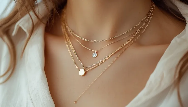 Layered gold necklaces styled with different chain lengths for an elegant necklace stack.
