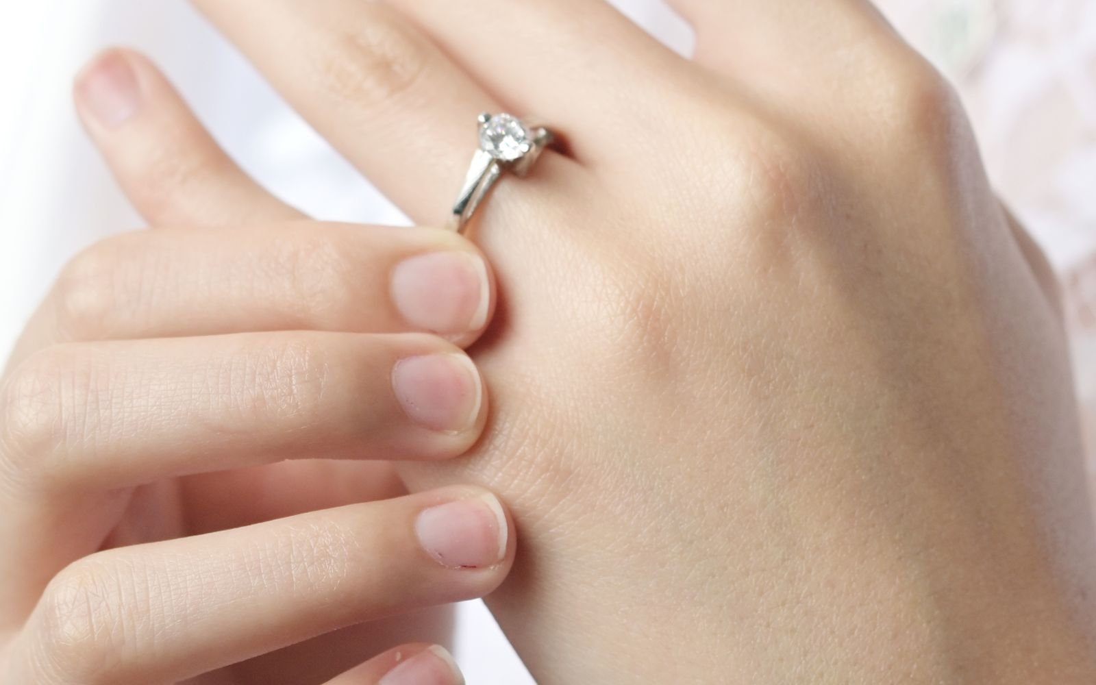 Close up of sparkling cubic zirconia solitaire ring