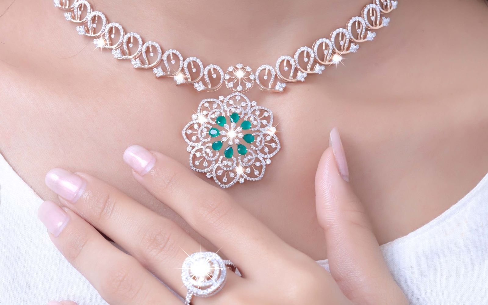 Close up of sparkling luxury diamond jewellery